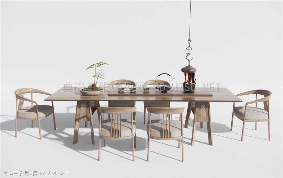 新中式茶桌椅 餐桌椅 休闲椅 盆景