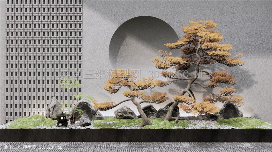 新中式庭院景观小品 禅意园艺 石头假山 松树枯石小品 植物景观