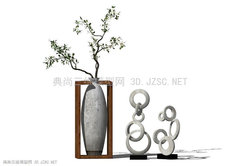 现代雕塑艺术盆栽植物