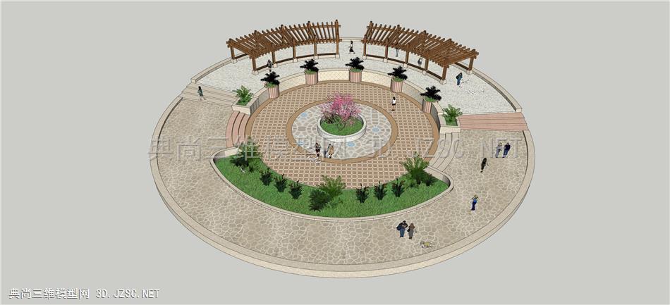 LD6.1-6.4圆形广场-花架，广场景观SU模型