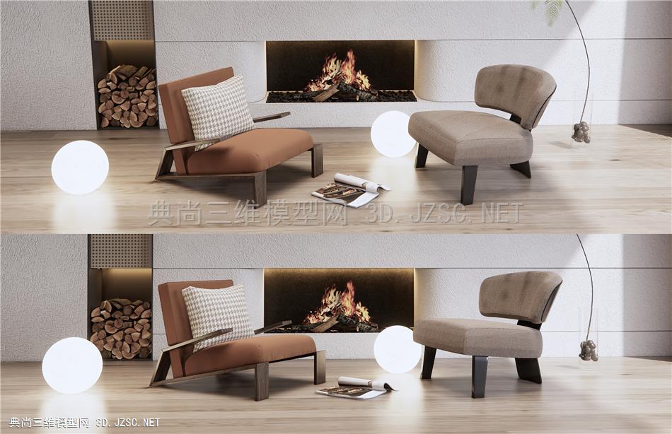 现代休闲椅 壁炉 火炉 木柴
