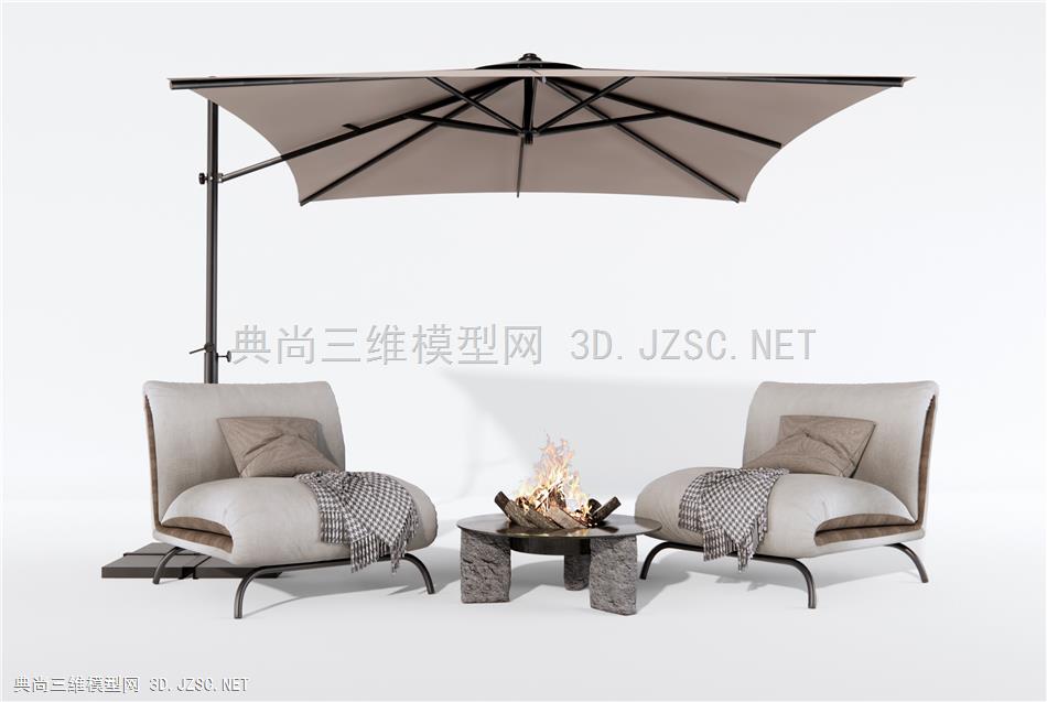 现代户外休闲椅 单人沙发 庭院户外椅 火炉 太阳伞1