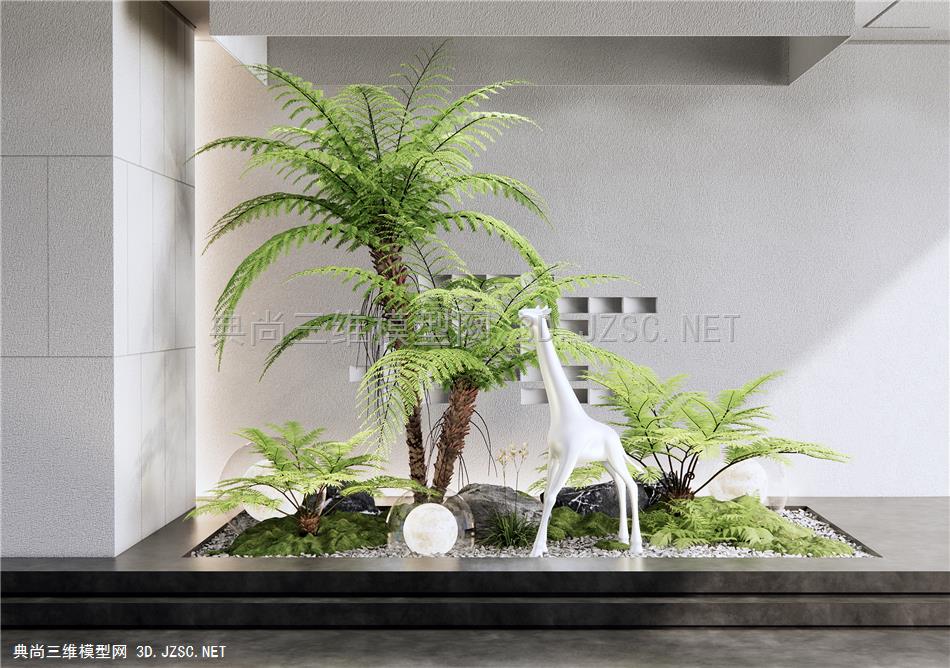 现代庭院景观小品 植物景观 植物堆 蕨类植物 雕塑小品 热带植物 苔藓 石头1
