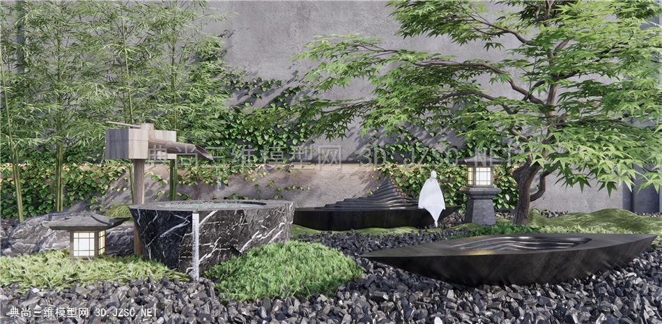 日式庭院景观小品 园艺小品 山体抽象雕塑 石头 汀步 水钵 枯山水1