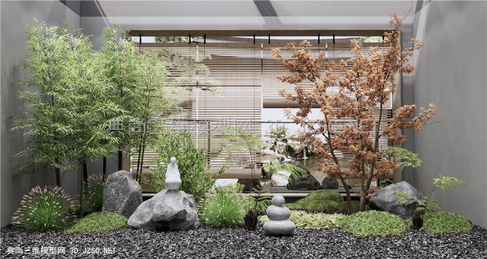 日式庭院景观小品 植物造景 石头假山 室内植物景观 植物堆 禅意景观 景观小品 苔藓绿植1