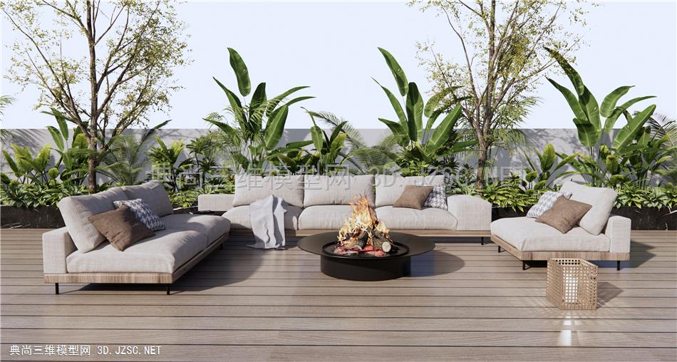 现代户外沙发 露台景观 灌木植物 户外植物1