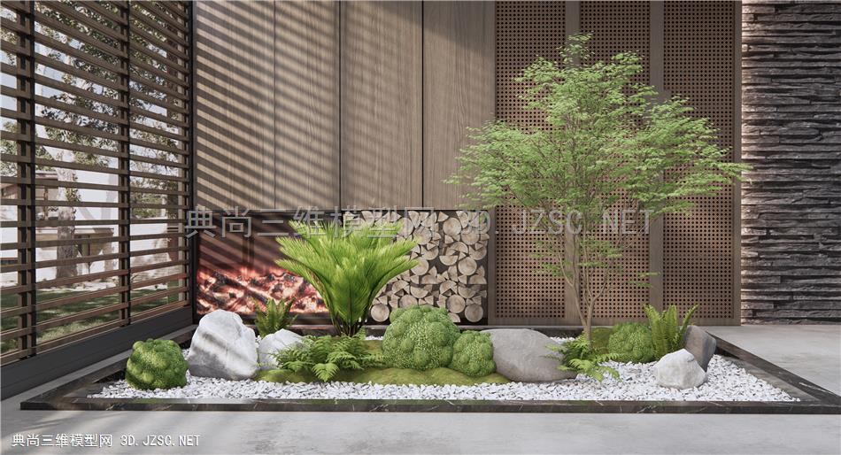 现代室内植物造景 庭院小品 室内景观小品 植物景观 苔藓 石头1
