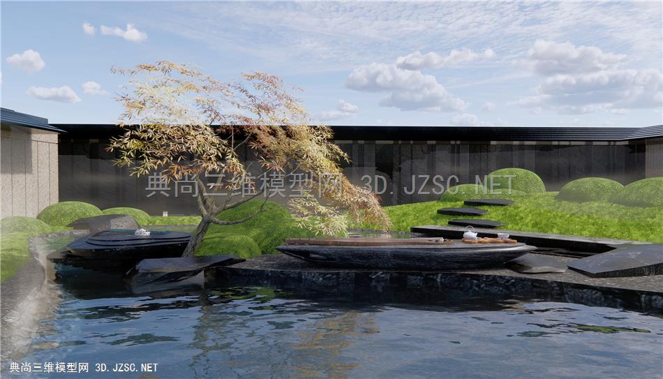 新中式庭院景观小品 跌水石头 茶台1