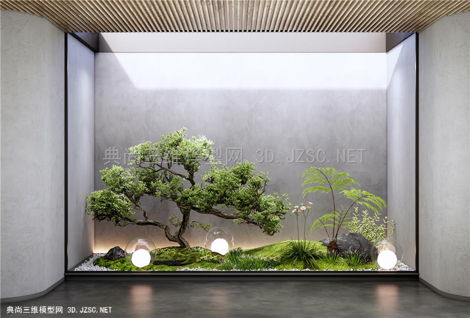 现代室内植物造景 植物堆 苔藓 蕨类植物 石头 造型景观树1