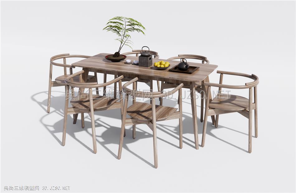 中式餐桌椅 茶桌椅 休闲桌椅 原木桌椅1