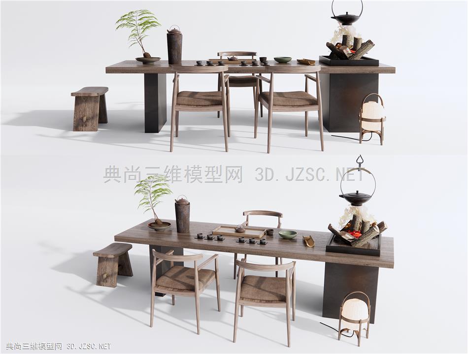 新中式茶桌椅 茶台 休闲椅 地灯 茶具 火柴堆1