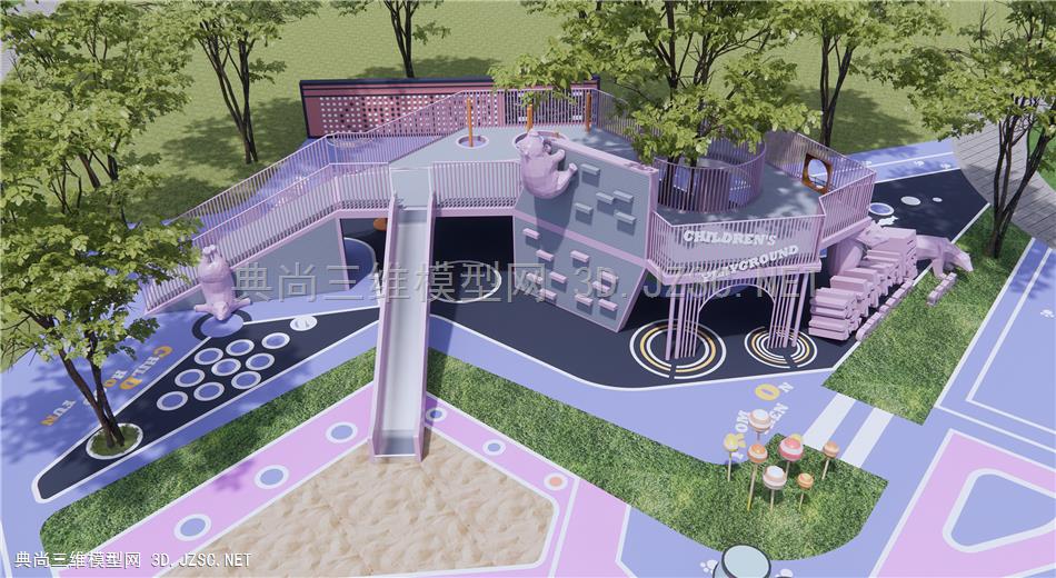 现代儿童娱乐区 多功能滑梯 游乐设施 沙池 儿童公园1