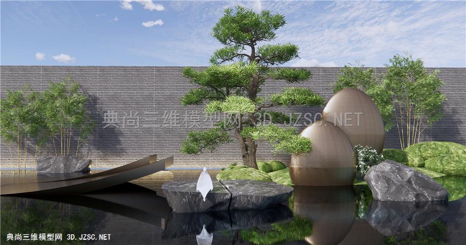新中式庭院小品 雕塑小品 景墙 石头 水景1