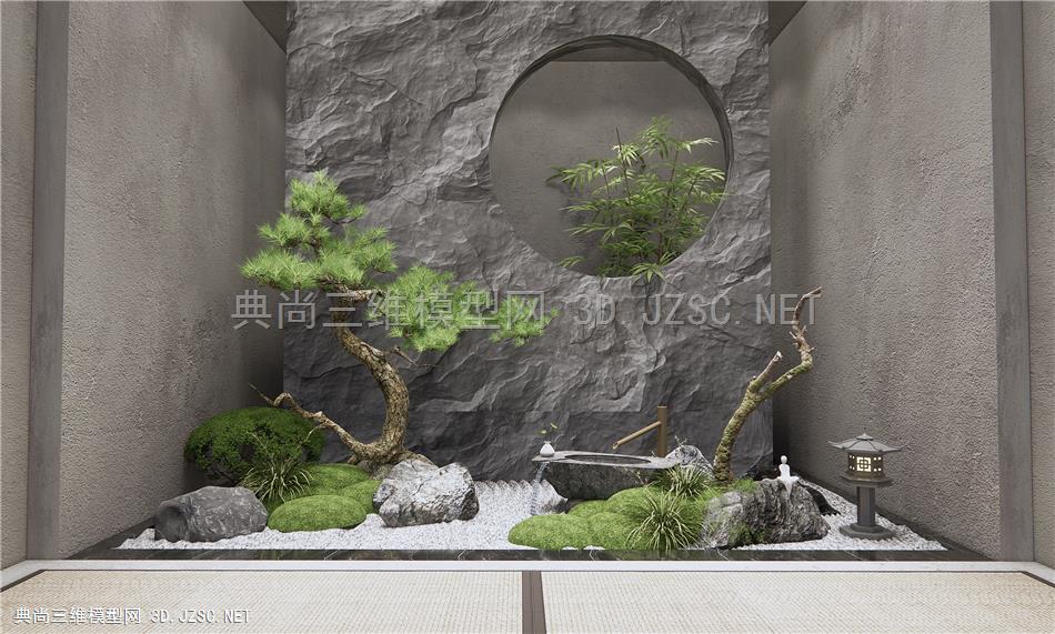 日式庭院小品 室内景观小品 石头 景墙1