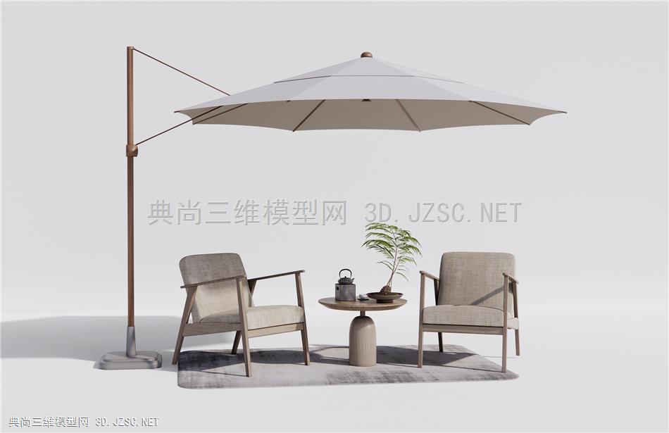 新中式户外椅 休闲椅 户外桌椅 蕨类盆栽 茶具