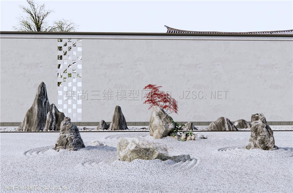 新中式石头假山 枯山石庭院 景墙围墙1