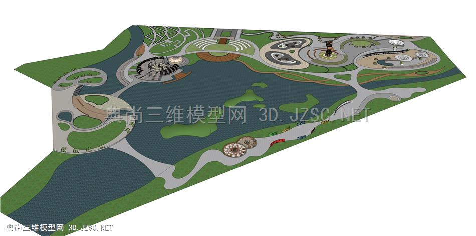 【广场】现代滨水城市广场景观模型