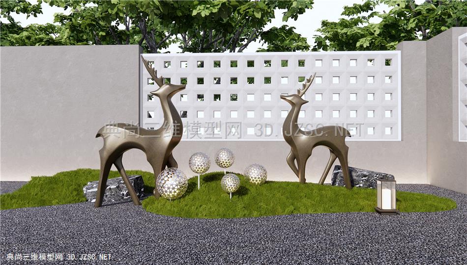 现代麋鹿景观雕塑 庭院雕塑 景观灯 草坪灯