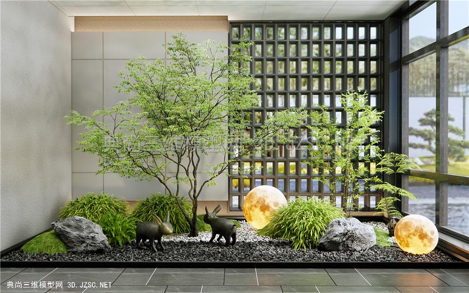 现代庭院小品 室内景观造景 乔木 植物景观 蕨类植物