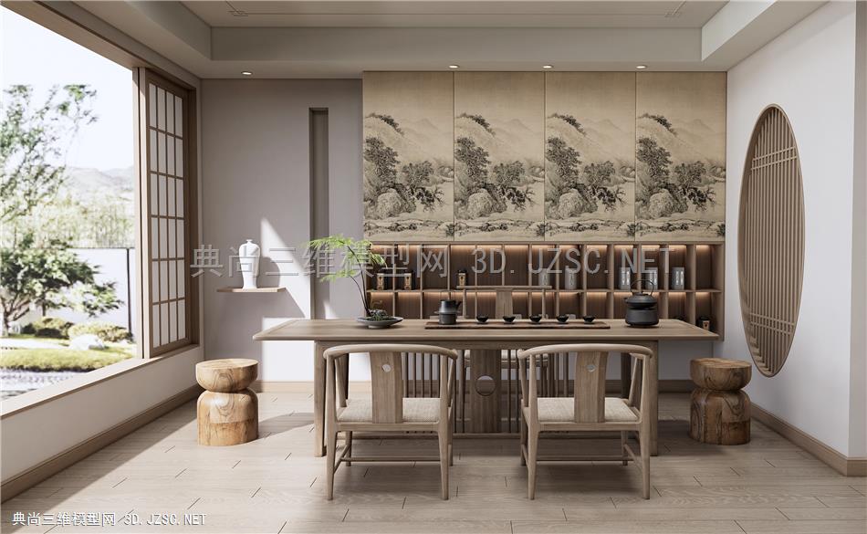 新中式茶室 茶桌椅 茶台 茶具 休闲椅1