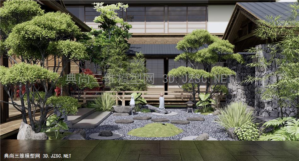 日式庭院景观 景观造景 庭院景观小品 植物堆 松树 景观石 竹子