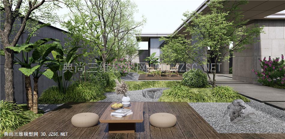 现代庭院景观 植物组合 植物堆 灌木绿植 户外桌椅 景观树 乔木1