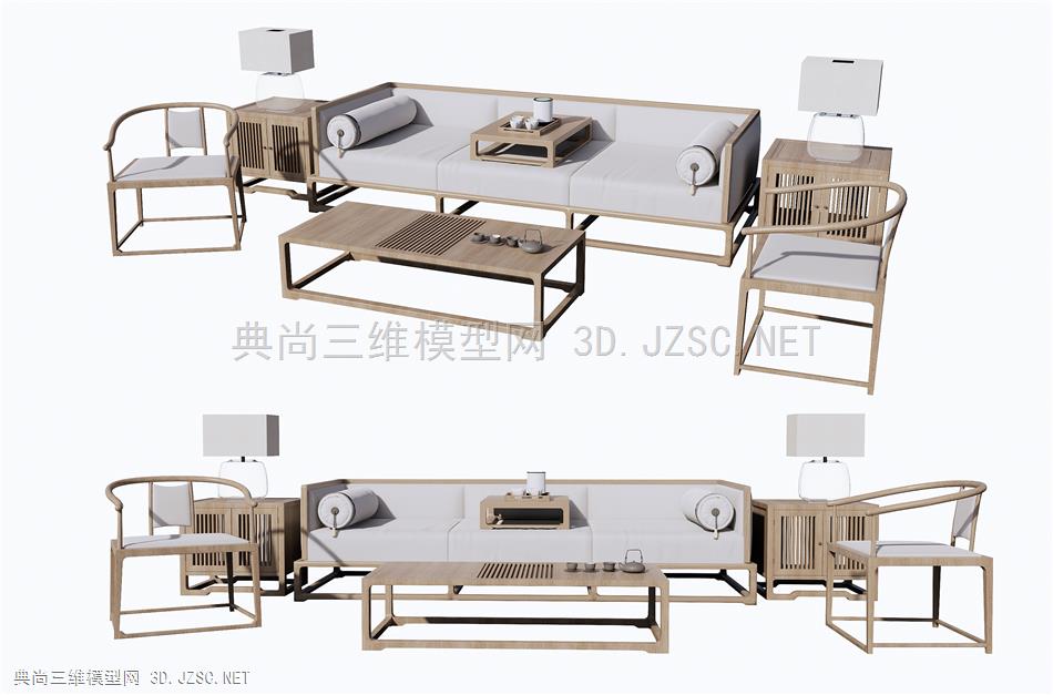 新中式沙发茶几组合 罗汉床 卧榻 休闲椅