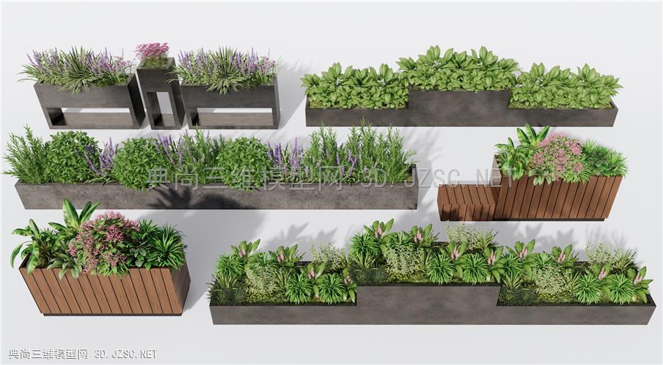 现代植物花箱 花草 植物组合 植物堆 商业外摆围栏