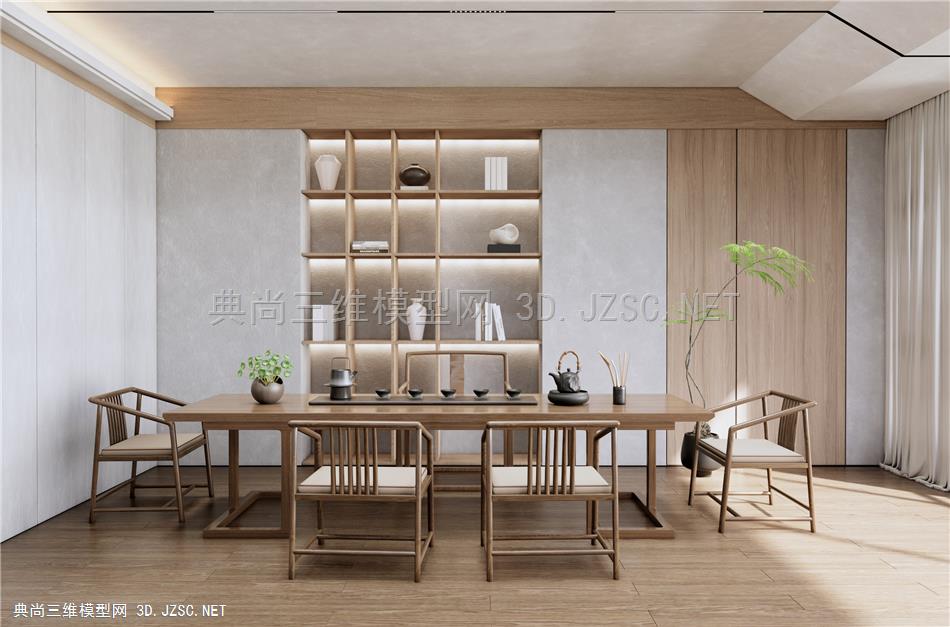 新中式茶室 茶桌椅 茶台 休闲椅 盆栽1