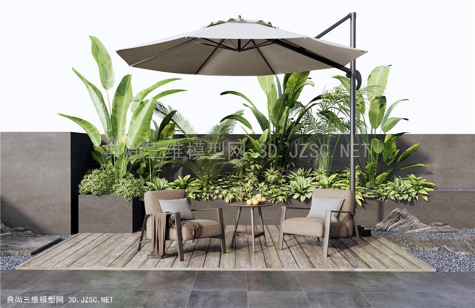 现代户外椅 阳台花园 植物盆栽 灌木绿植
