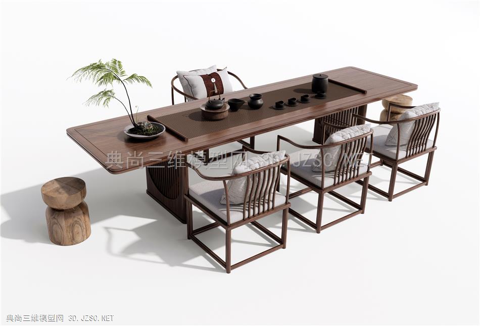 新中式茶桌椅 休闲椅 盆栽1