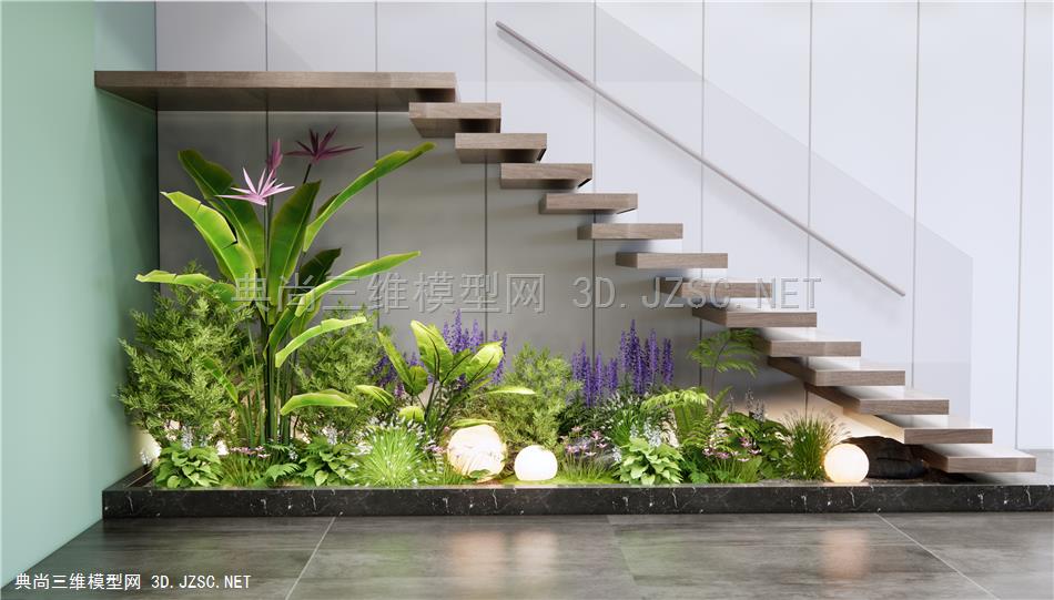现代植物景观 花境 楼梯间 庭院景观小品 植物小品 植物堆 蕨类植物 花草 草丛1