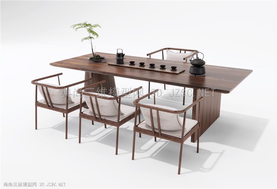 新中式茶桌椅 茶台 休闲椅 盆栽2