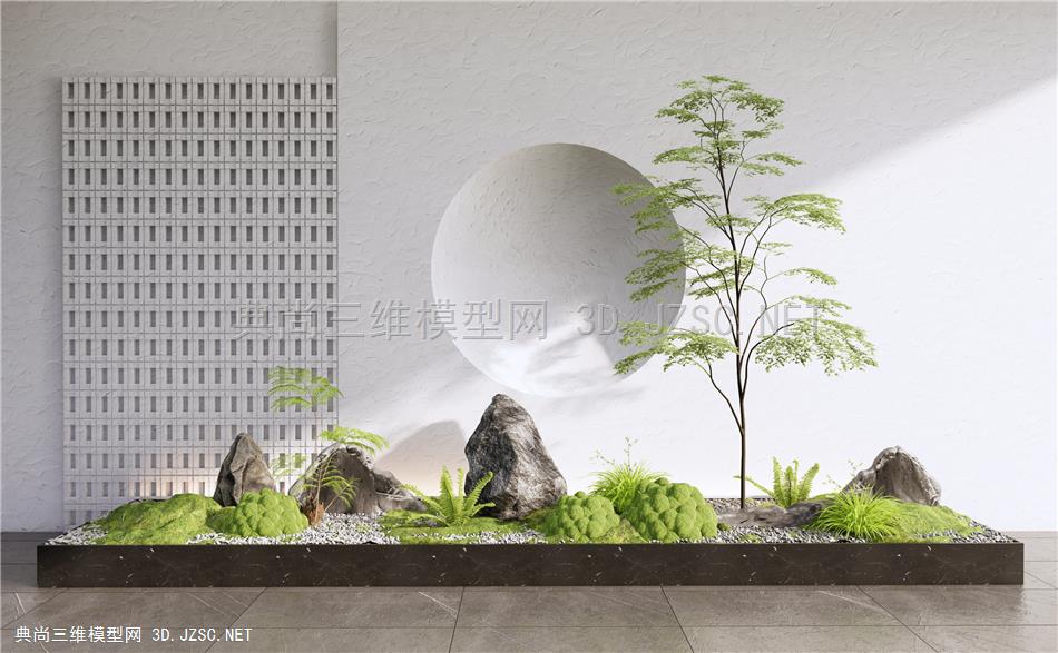 现代室内景观造景 庭院小品 植物景观 植物堆 石头 苔藓植物1