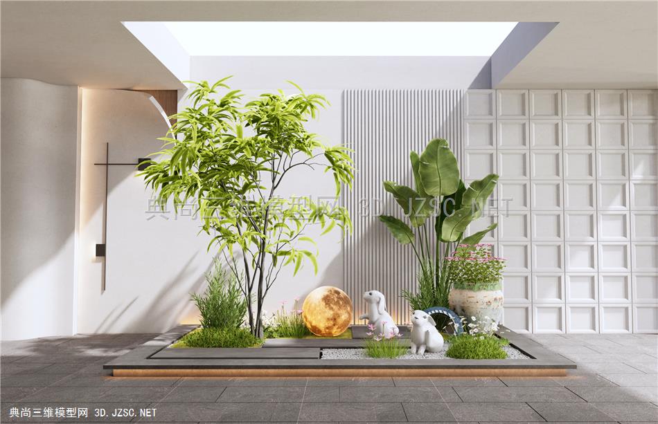 现代庭院小品 室内景观造景 植物堆 花草 兔子 月球灯 灌木1