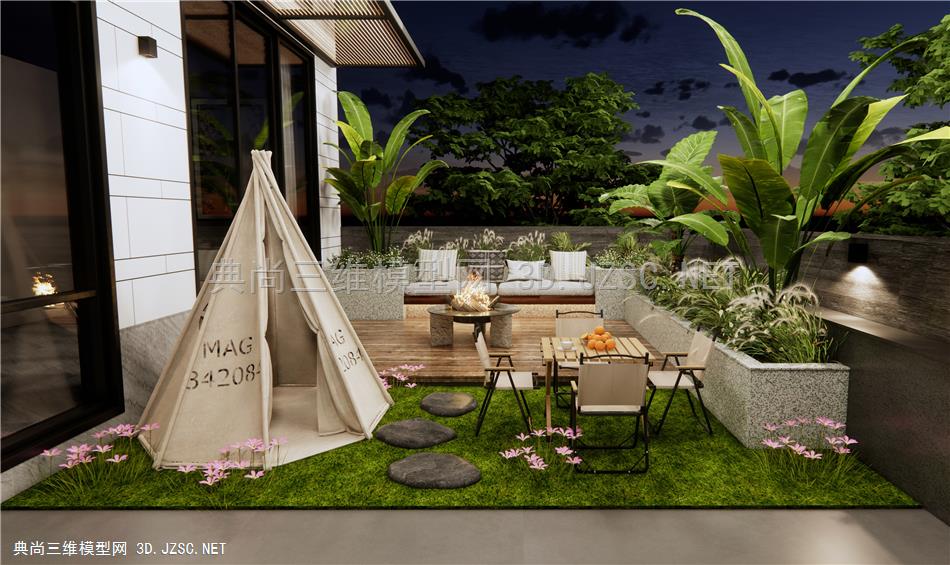 现代屋顶花园 庭院景观 阳台露台 户外桌椅 露营休闲景观 花草植物 植物堆 户外沙发1