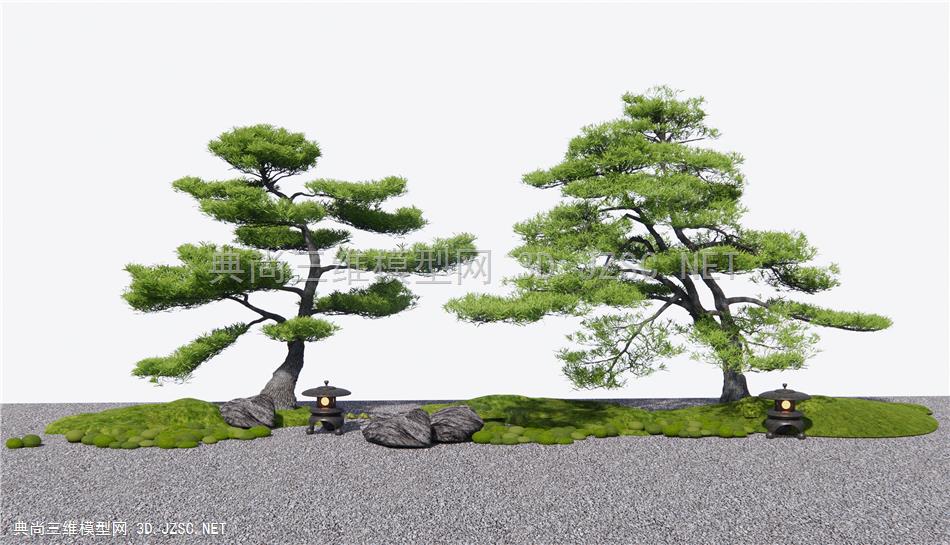 新中式造景松树 石头 苔藓 景观造景 庭院小品