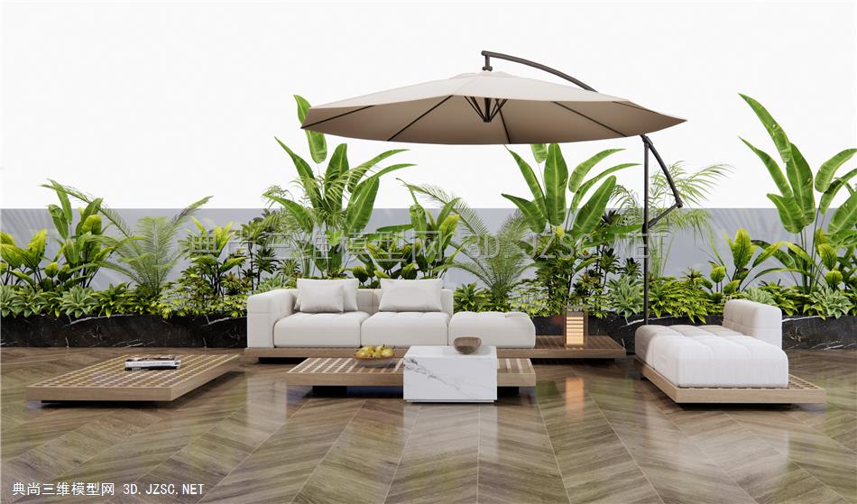 现代户外沙发 休闲沙发 灌木 植物堆 植物组合1