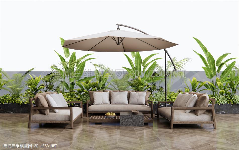 现代户外沙发 灌木 植物堆 植物组合
