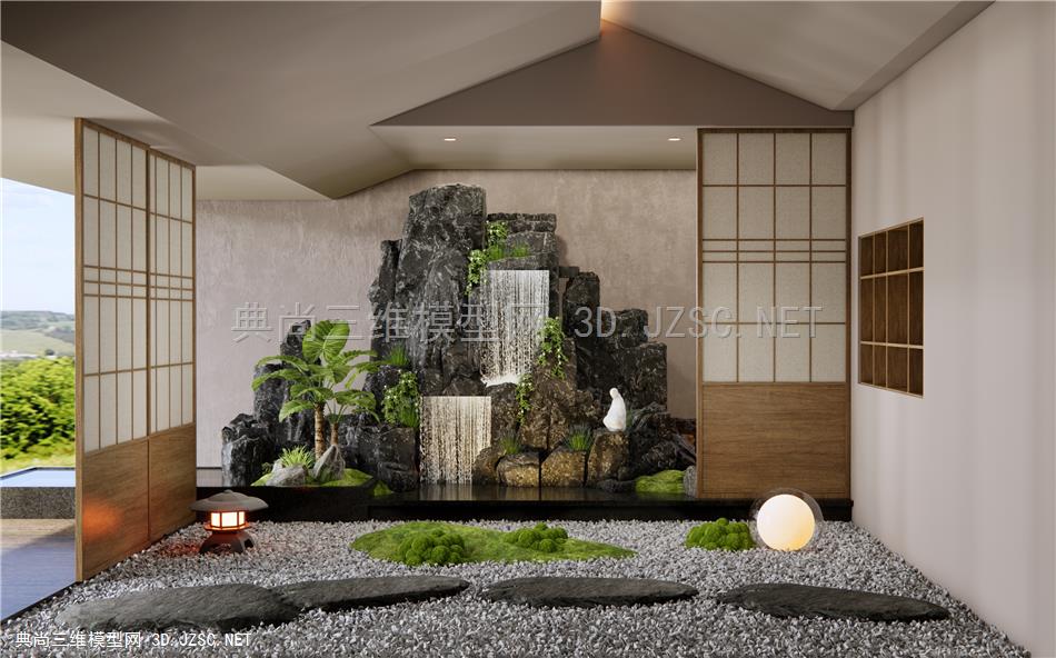 日式假山水景 石头 室内景观造景 景观小品