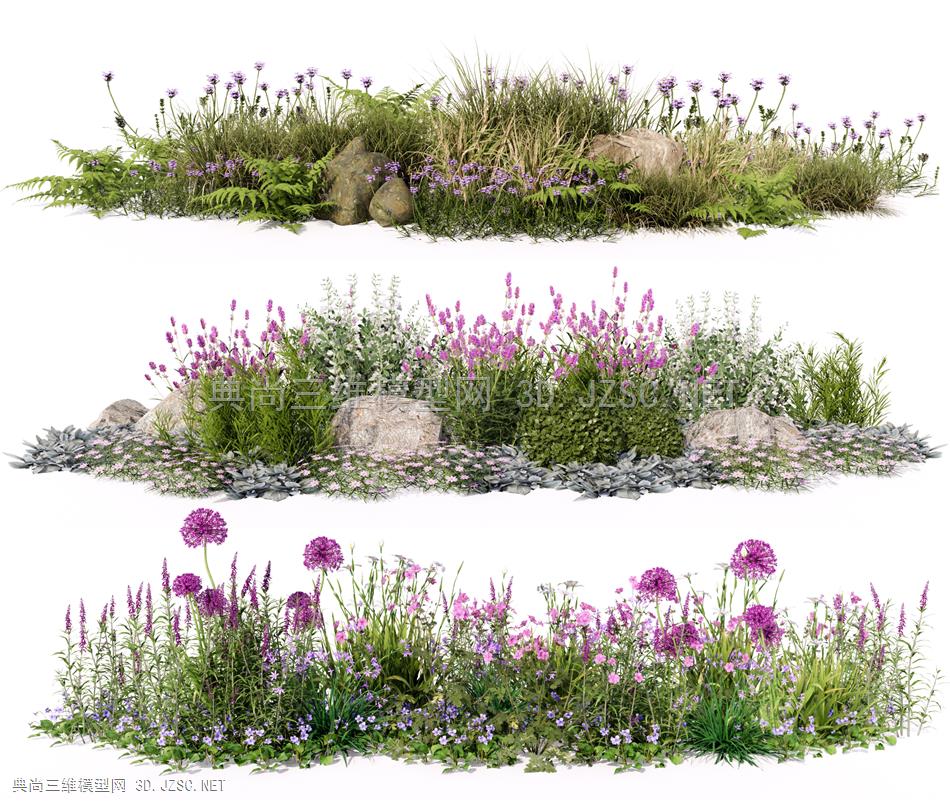 现代花卉花草 灌木花草 植物组合 植物堆草堆 石头 庭院景观